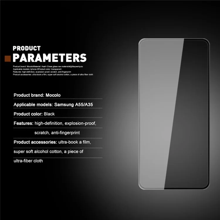 Оптовая покупка MOCOLO для Samsung Galaxy A35 5G / A55 5G Защитная пленка для экрана Антишпионская шелкографическая закаленная стеклянная пленка - Черная