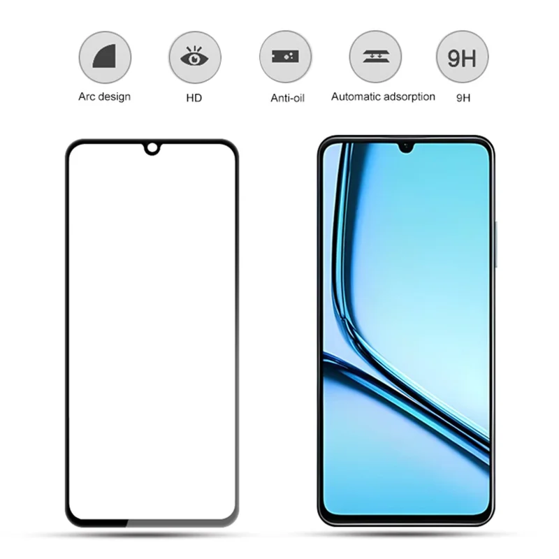 MOCOLO Für Realme Note 50 4G Bildschirmschutz Anti-Bruch-Seidendruckgehärtetes Glasfilm - Schwarz