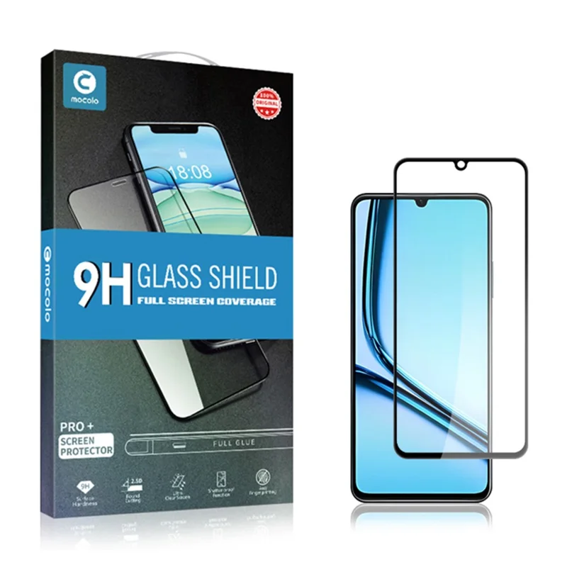 MOCOLO Für Realme Note 50 4G Bildschirmschutz Anti-Bruch-Seidendruckgehärtetes Glasfilm - Schwarz