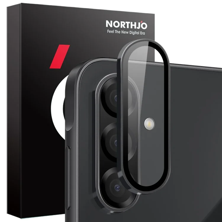 NORTHJO 1 Set per Samsung Galaxy A26 5G Pellicola in vetro temperato per obiettivo della fotocamera CD Veins Anello in metallo Protezione per obiettivo - Nero