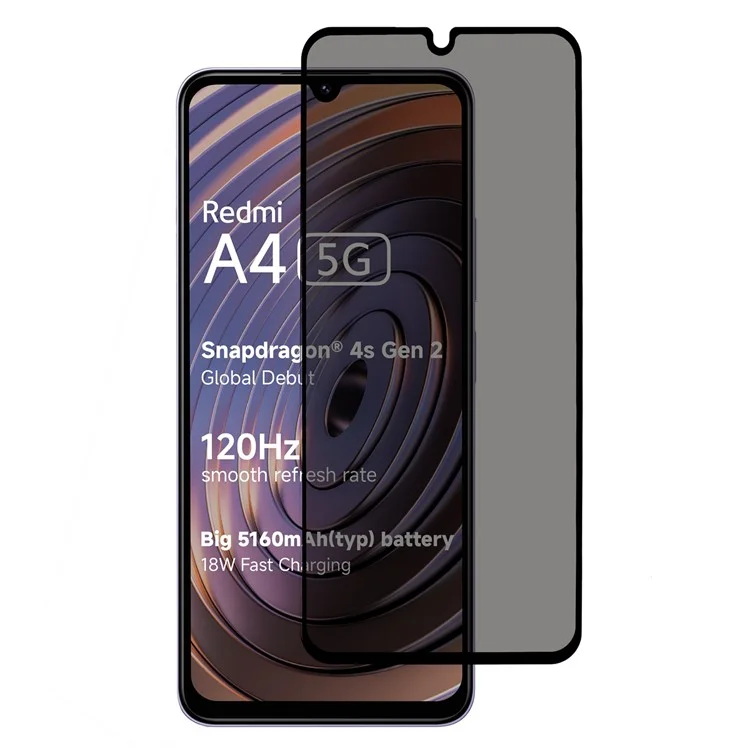 Für Xiaomi Redmi A4 5G Vollständiger Bildschirmschutz gegen Ausspähen Seidendruckglas-Schutzfolie