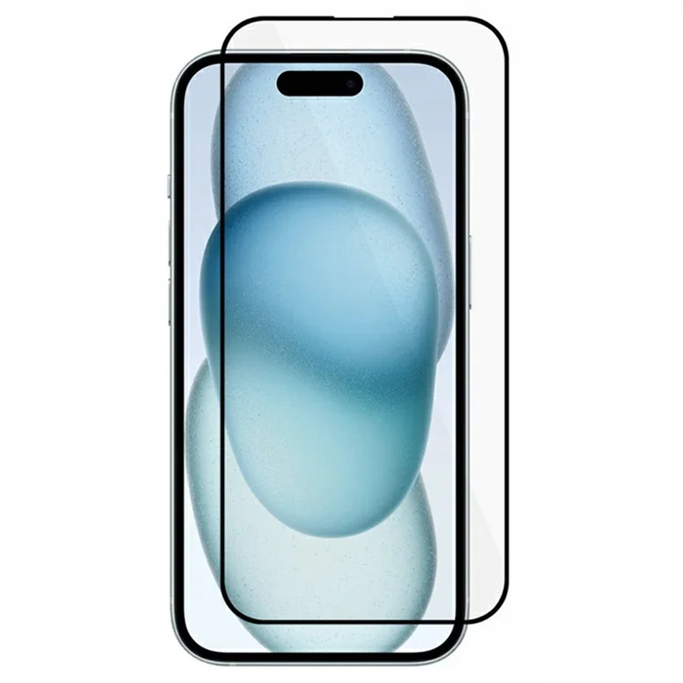Acquisto all'ingrosso per iPhone 15 Pellicola protettiva per lo schermo Stampa in seta antistatica Bordi arcuati in alluminio-silicio ad alta resistenza