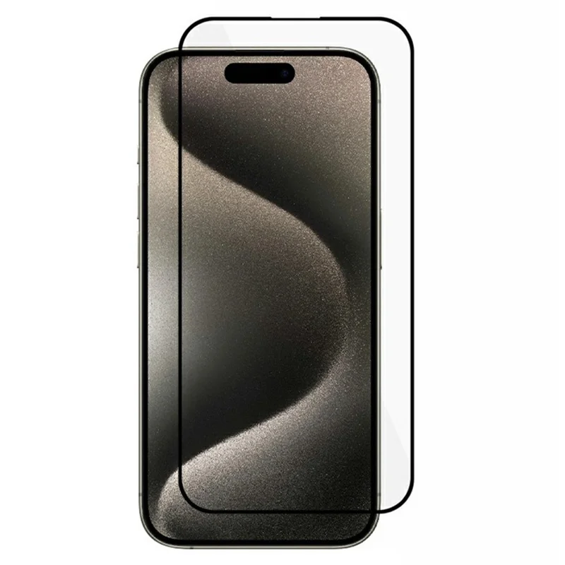 Achat groupé pour protecteur d'écran iPhone 15 Pro Max en verre haute qualité en aluminium-silicium avec impression en soie, bords incurvés et antistatique, noir.