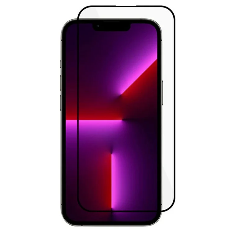Compra por mayor de protector de pantalla para iPhone 13 Pro Max, anti-estático, impresión de seda, bordes en arco negro, película de vidrio de aluminio-silicio de alta calidad.