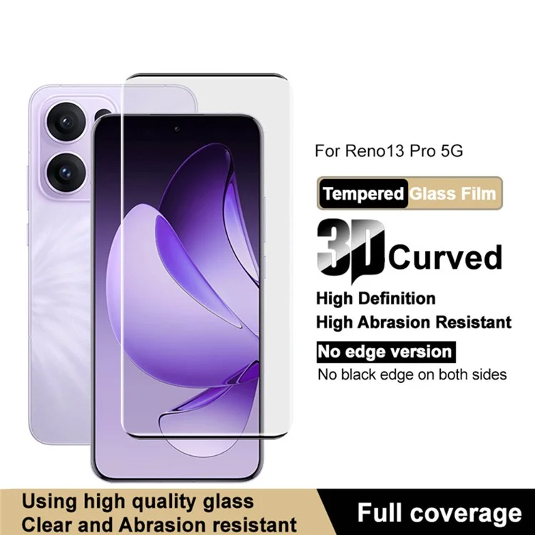 IMAK para Oppo Reno13 Pro 5G Protector de pantalla de vidrio templado 3D curvo de pantalla completa (versión sin borde)