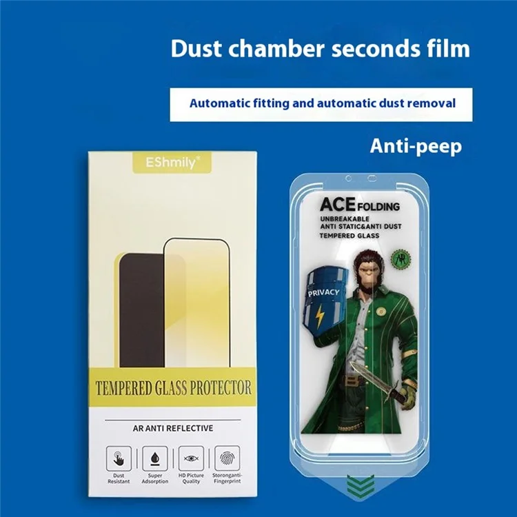 Protector de pantalla ESHMILY para iPhone 16 / 15 / 14 Pro 2.5D Vidrio antiespia de alta aleación de aluminio-silicio con herramienta de instalación fácil
