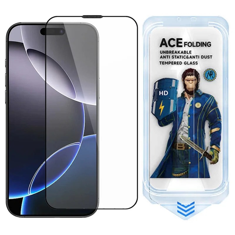 Protector de pantalla ESHMILY para iPhone 16 Pro Max, de vidrio de aluminio-silicio claro con 2,5D, con herramienta de instalación fácil.
