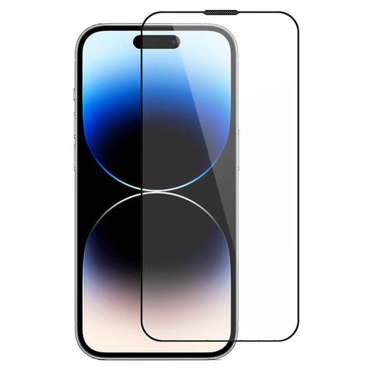 Protector de pantalla ESHMILY 2.5D para iPhone 16 / 15 / 14 Pro, película de impresión de seda de vidrio de silicio de aluminio de alta calidad con herramienta de instalación fácil