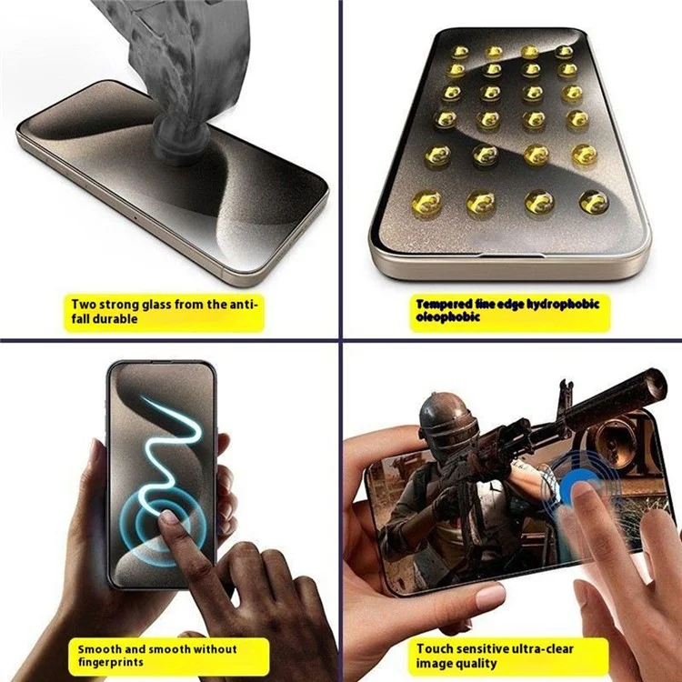 Protector de pantalla 2.5D ESHMILY para iPhone 14 / 13 / 13 Pro, película de vidrio de silicio de aluminio de alta calidad con herramienta de instalación fácil