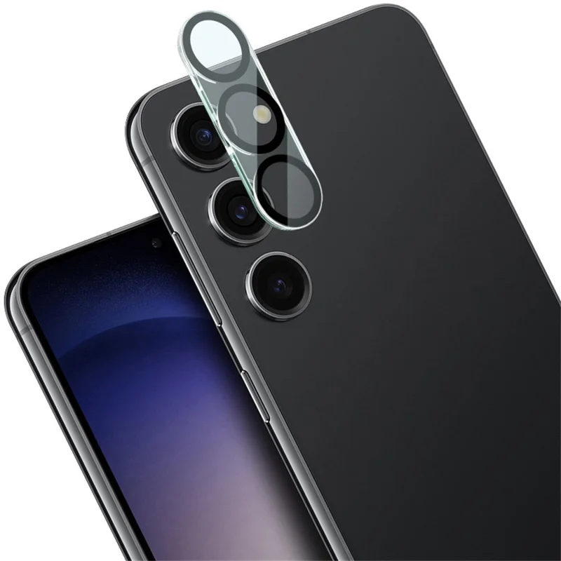 ИМАК Для Samsung Galaxy S23 Закаленное стекло защитник камеры объектива + Акриловая крышка объектива (Черный круговой дизайн)