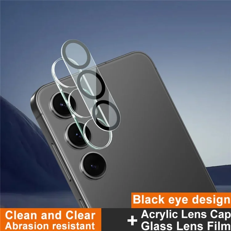 IMAK Para Samsung Galaxy S24+ Protetor de Lente de Câmera de Vidro Temperado + Tampa de Lente Acrílica (Desenho de Círculo Preto)