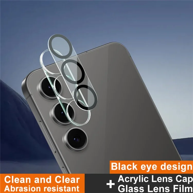 IMAK Para Samsung Galaxy S24 FE Protector de lente de cámara de vidrio templado + Tapa de lente acrílica (Diseño de círculo negro)