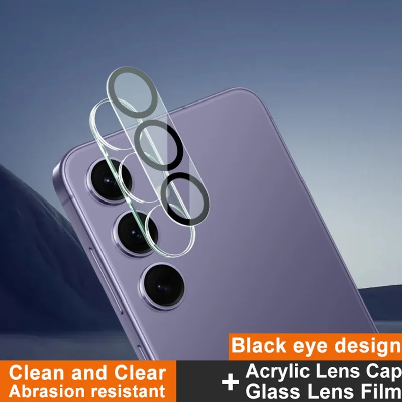 IMAK для Samsung Galaxy S25+ Закаленное стекло защитник объектива камеры + Акриловая крышка объектива (Черный дизайн круга)