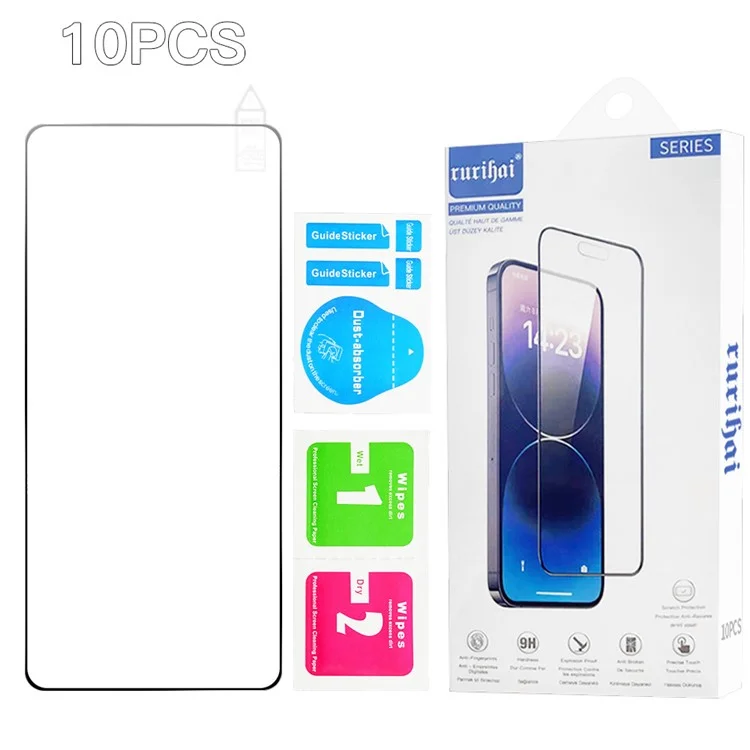 RURIHAI 10 unidades para Xiaomi Poco F7 Ultra 5G Filme de vidro de alumínio-silício de alta resistência 0,26 mm 2,5D Protetor de tela