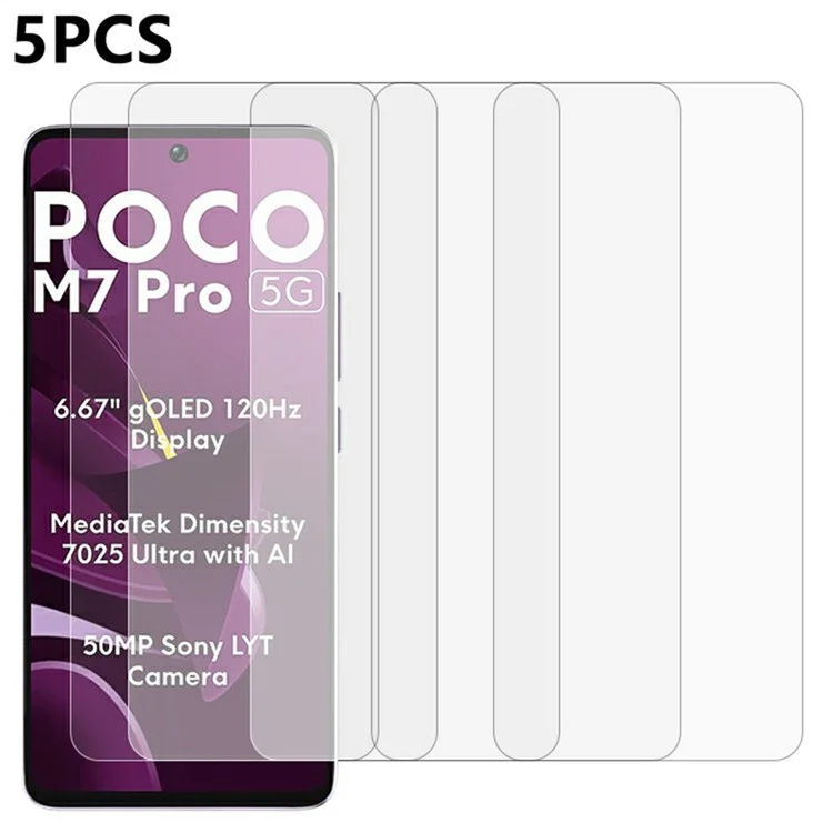 5 Stück für Xiaomi Poco M7 Pro 5G Bildschirmschutzfolie 0,3 mm 2,5D gehärtetes Glas klarer Film