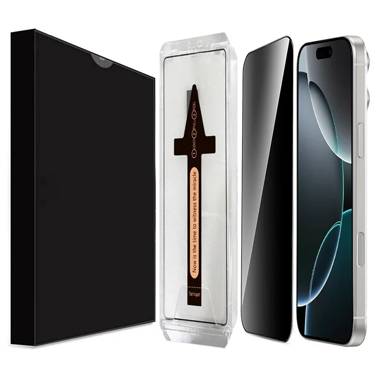 For iPhone 16 Pro Anti Spy Tempered Glass Screen Protector with Automatic Dust Removal Tool
