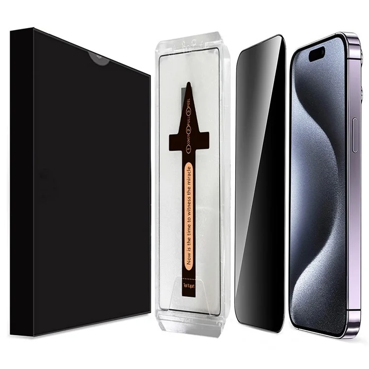 Für iPhone 15 Pro Max Anti-Spion gehärtetes Glas Bildschirmschutz mit automatischem Staubentfernungswerkzeug