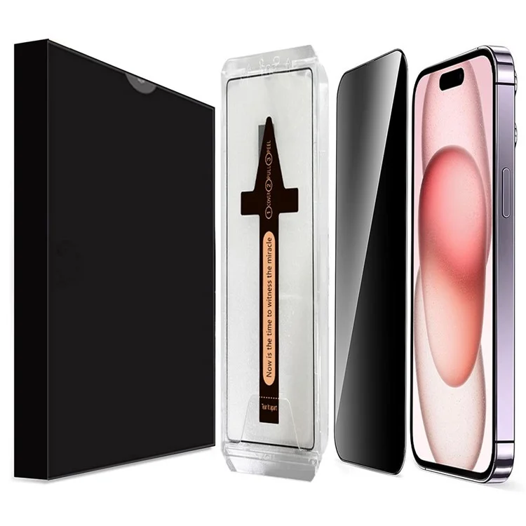 Für iPhone 15 Anti-Spion gehärtetes Glas Bildschirmschutz mit automatischem Staubentfernungswerkzeug