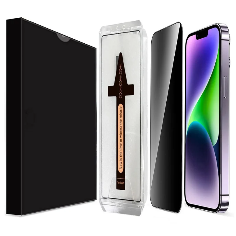 For iPhone 14 Anti Spy Tempered Glass Screen Protector with Automatic Dust Removal Tool