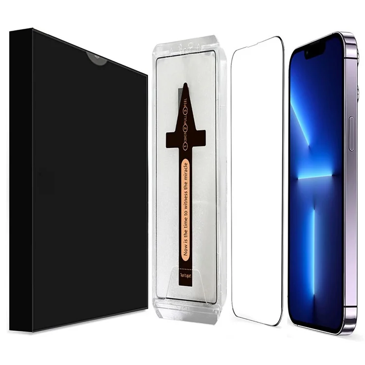 Protector de pantalla de vidrio templado HD transparente para iPhone 13 Pro Max con herramienta de eliminación automática de polvo