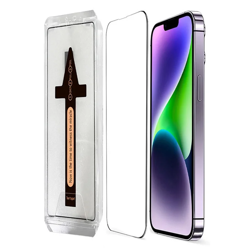 For iPhone 14 Tempered Glass HD Clear Screen Protector with Automatic Dust Removal Tool