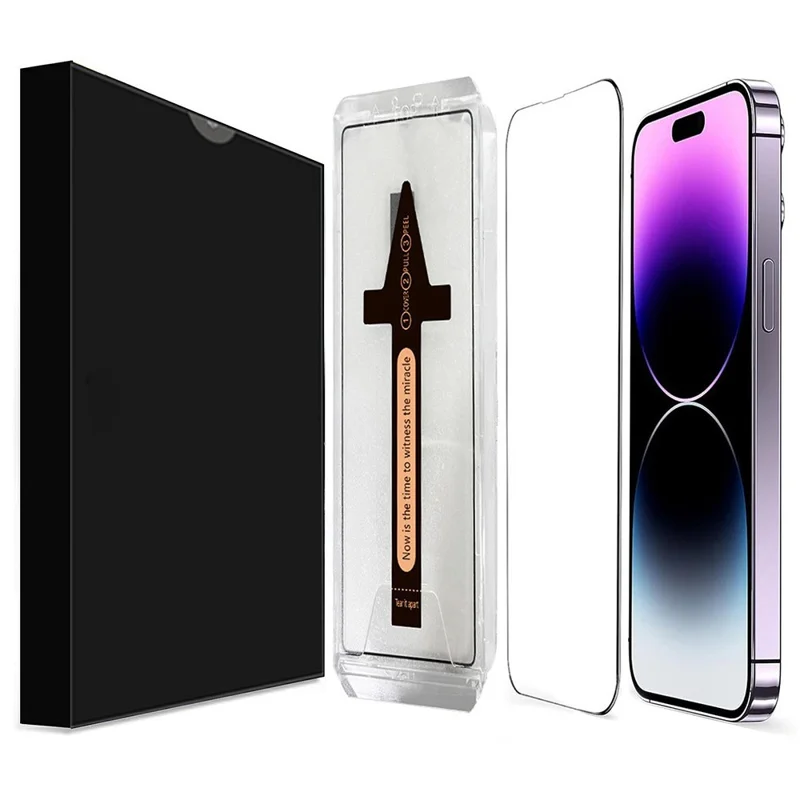 For iPhone 14 Pro Tempered Glass HD Clear Screen Protector with Automatic Dust Removal Tool