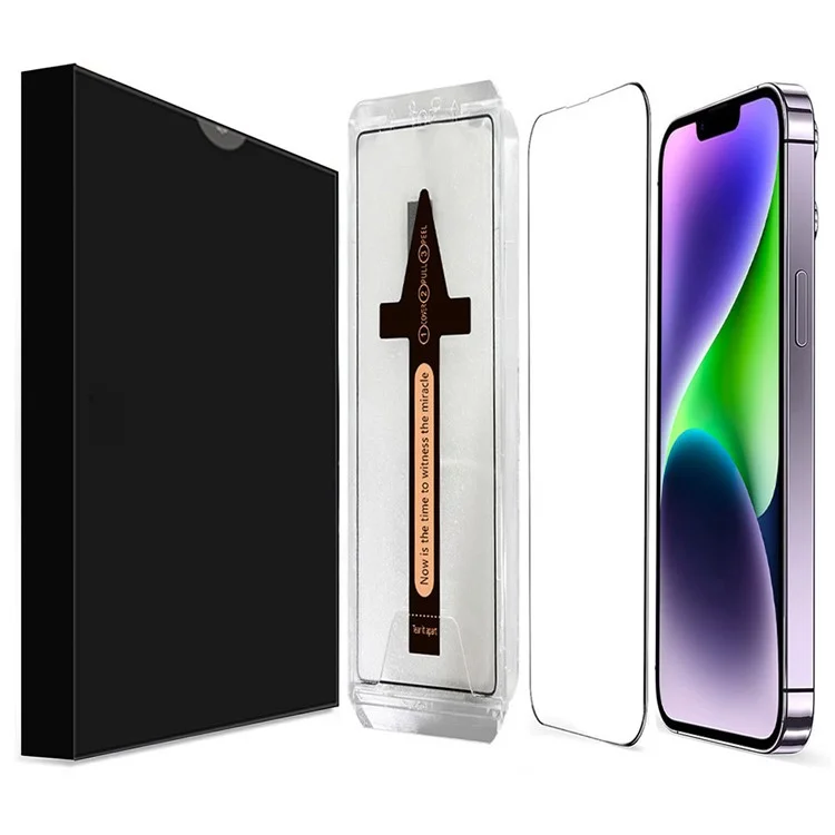 Für iPhone 14 Plus gehärtetes Glas HD-Klarer Bildschirmschutz mit automatischem Staubentfernungswerkzeug
