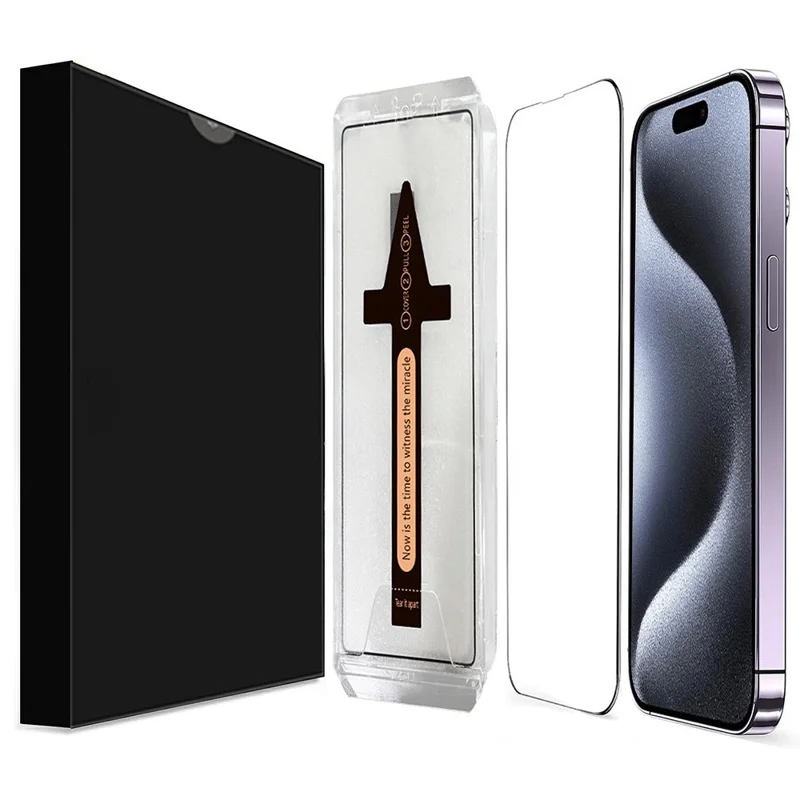 For iPhone 15 Pro Tempered Glass HD Clear Screen Protector with Automatic Dust Removal Tool