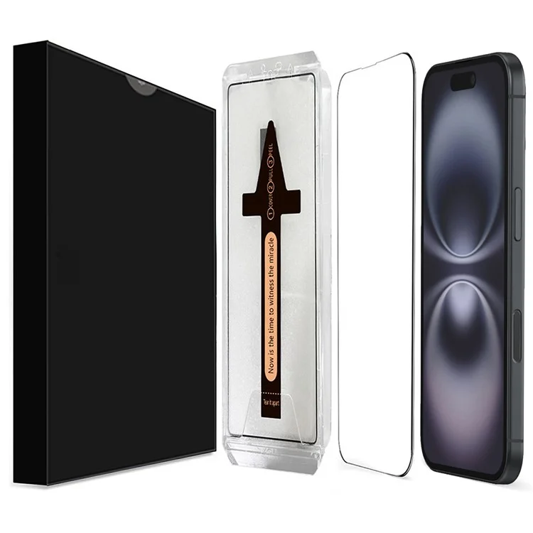 Protecteur d'écran en verre trempé HD transparent pour iPhone 16 Plus avec outil de retrait automatique de la poussière