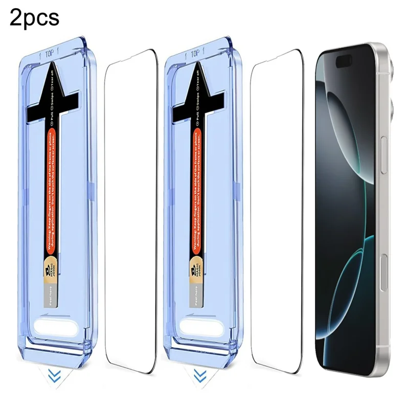 2 Sets For iPhone 16 Pro Tempered Glass HD Clear Screen Protector with Automatic Dust Removal Tool