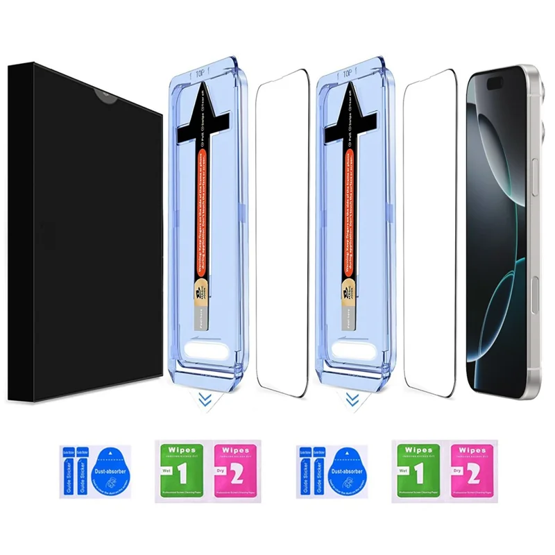 2 Sets For iPhone 16 Pro Tempered Glass HD Clear Screen Protector with Automatic Dust Removal Tool