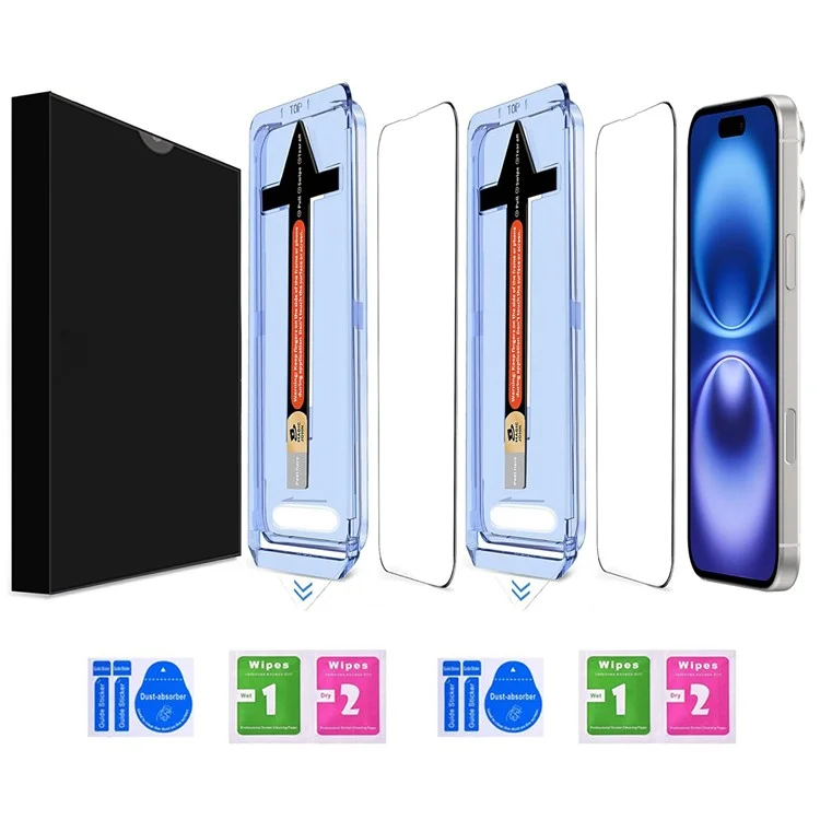 2 Set per iPhone 16 Plus / 15 Plus Pellicola Protettiva in Vetro Temperato HD Trasparente con Strumento di Rimozione Automatica della Polvere