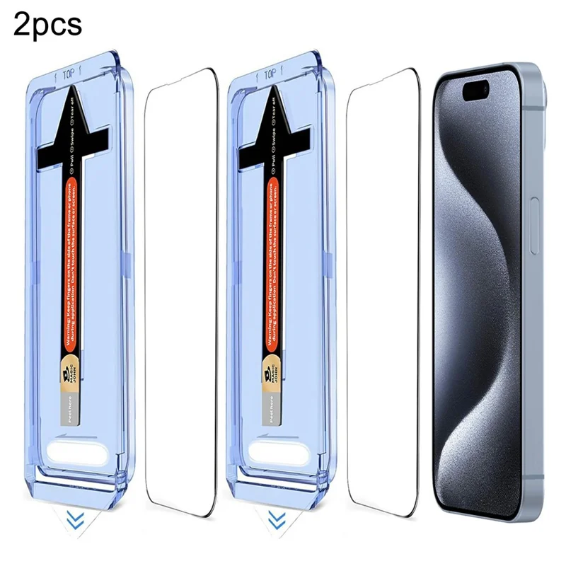 2 Sets For iPhone 15 Pro Tempered Glass HD Clear Screen Protector with Automatic Dust Removal Tool