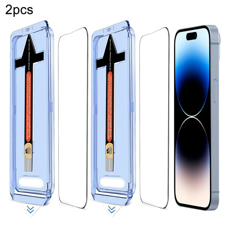 2 Sets For iPhone 14 Pro Max Tempered Glass HD Clear Screen Protector with Automatic Dust Removal Tool