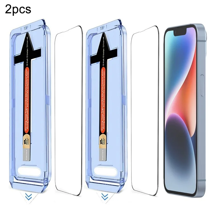 2 набора закаленного стекла HD Clear Screen Protector с инструментом для автоматического удаления пыли для iPhone 14 Plus / 13 Pro Max