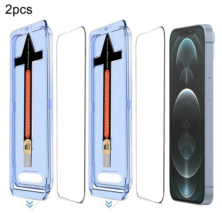 2 jeux de protecteurs d'écran en verre trempé HD transparent pour iPhone 12 Pro Max avec un outil de retrait automatique de la poussière