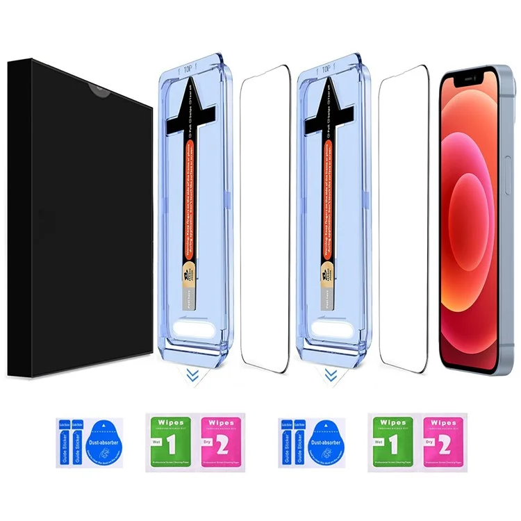 2 Sets For iPhone 12 Pro / 12 Tempered Glass HD Clear Screen Protector with Automatic Dust Removal Tool