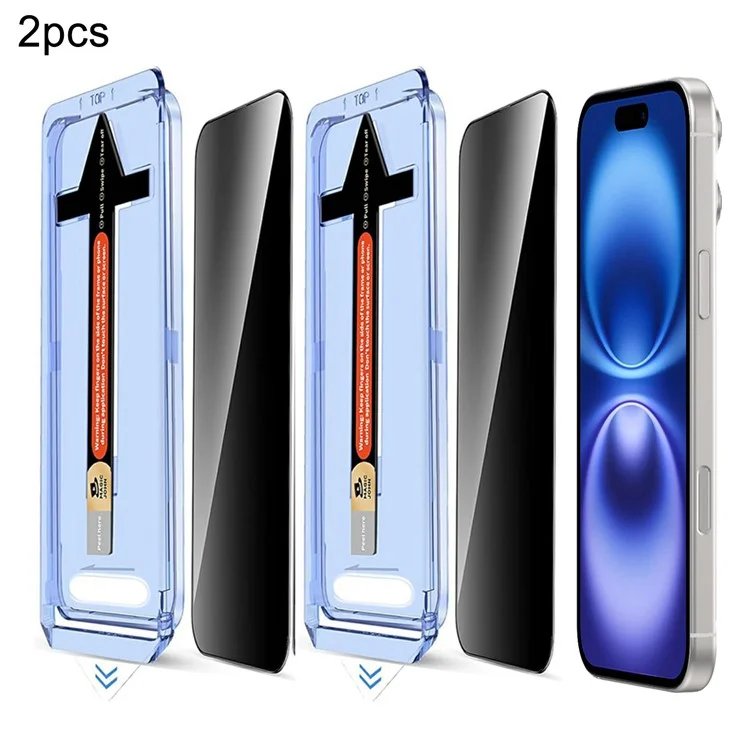 2 Conjuntos para iPhone 16/15 Protetor de Tela de Vidro Temperado Anti Spy com Ferramenta Automática de Remoção de Poeira