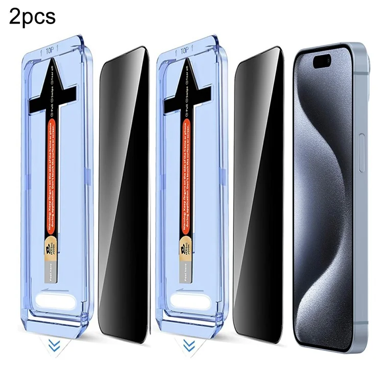 2 Sets For iPhone 15 Pro Anti Spy Tempered Glass Screen Protector with Automatic Dust Removal Tool