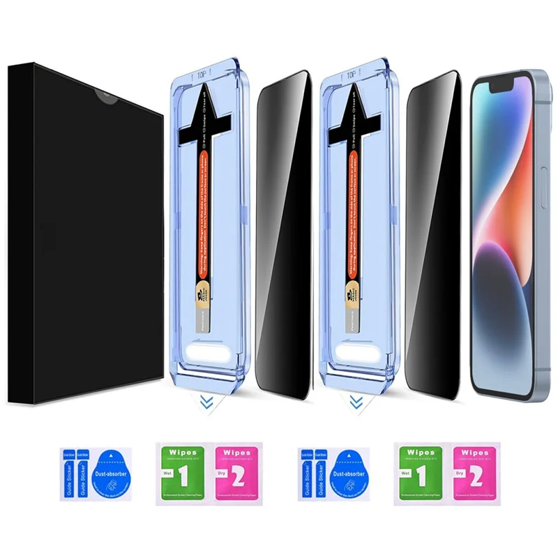 2 Sets Anti Spy Film for iPhone 14 / 13 Pro / 13 Tempered Glass Screen Protector with Automatic Dust Removal Tool