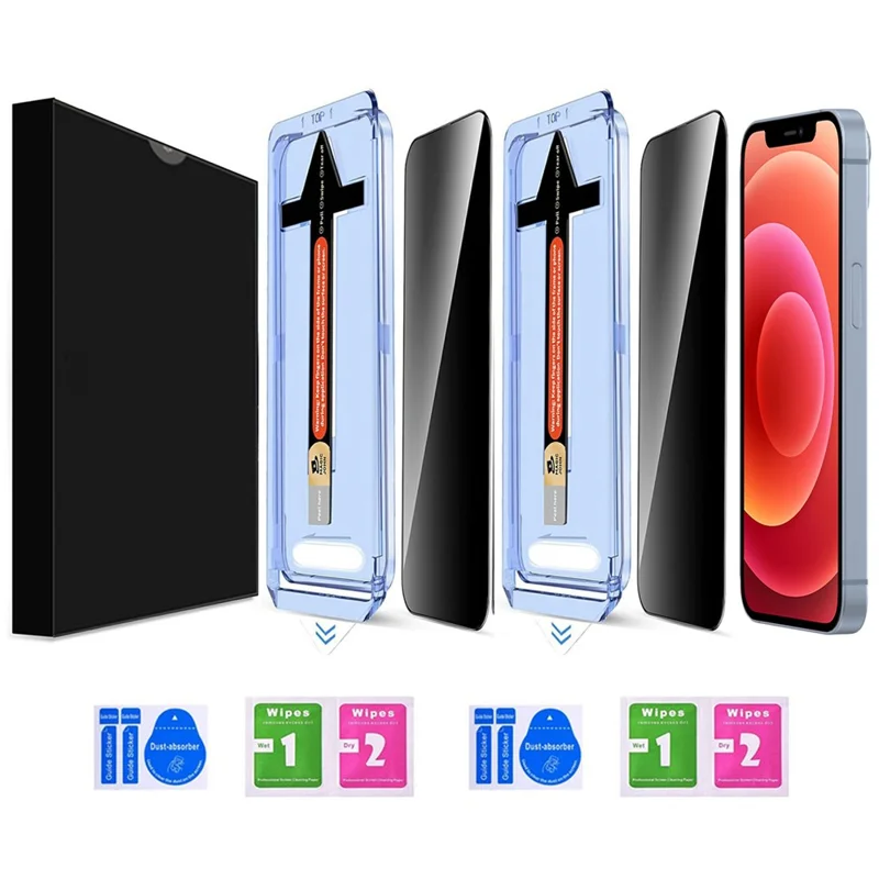 2 комплекта защитных закаленных стеклянных экранов от шпионажа для iPhone 12 Pro / 12 с инструментом для автоматического удаления пыли