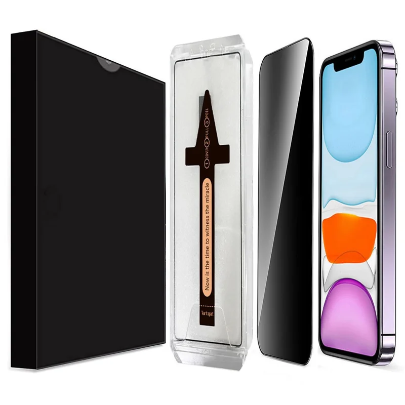 For iPhone 11 Anti Spy Tempered Glass Screen Protector with Automatic Dust Removal Tool