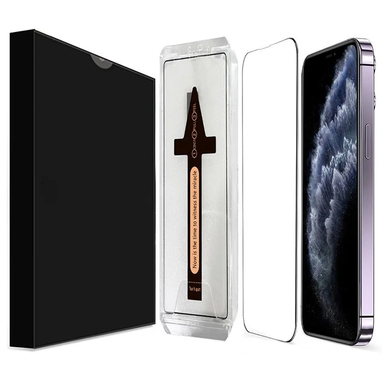 Protector de pantalla de vidrio templado HD transparente para iPhone 11 Pro Max con herramienta de eliminación automática de polvo