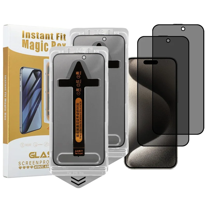 2Pcs For iPhone 15 Pro Anti Spy High Aluminium Silicon Glass Screen Protector with Dust Removal Tool