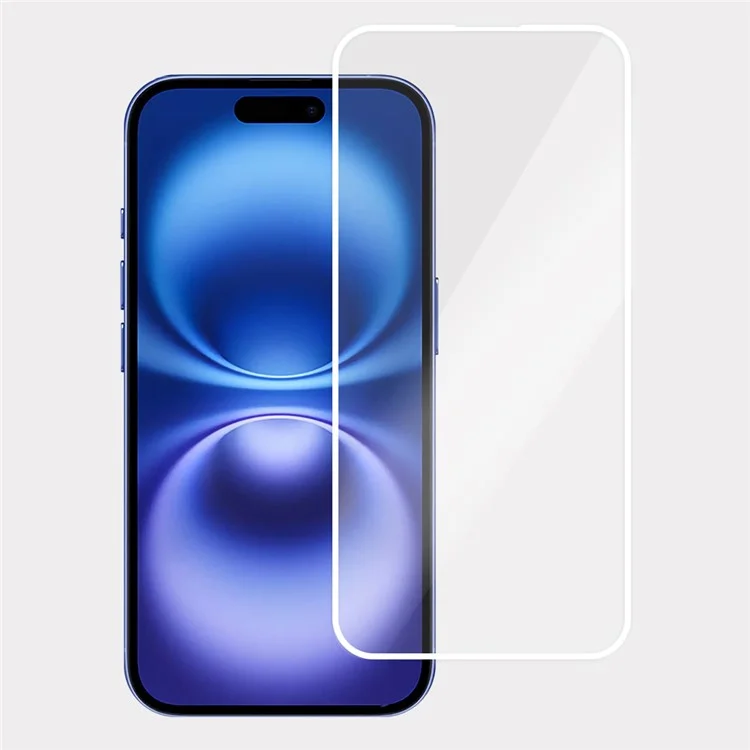 Protecteur d'écran pour iPhone 16 / 15 avec colle intégrale, bordure blanche électroplaquée, aluminium haute qualité et film en verre silicone.