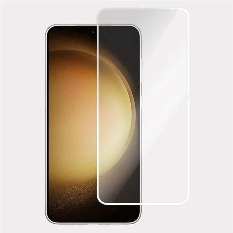 Protecteur d'écran pour Samsung Galaxy S23+ avec colle intégrale, bord blanc électrolysé, film en verre de haute qualité en silicium et aluminium.