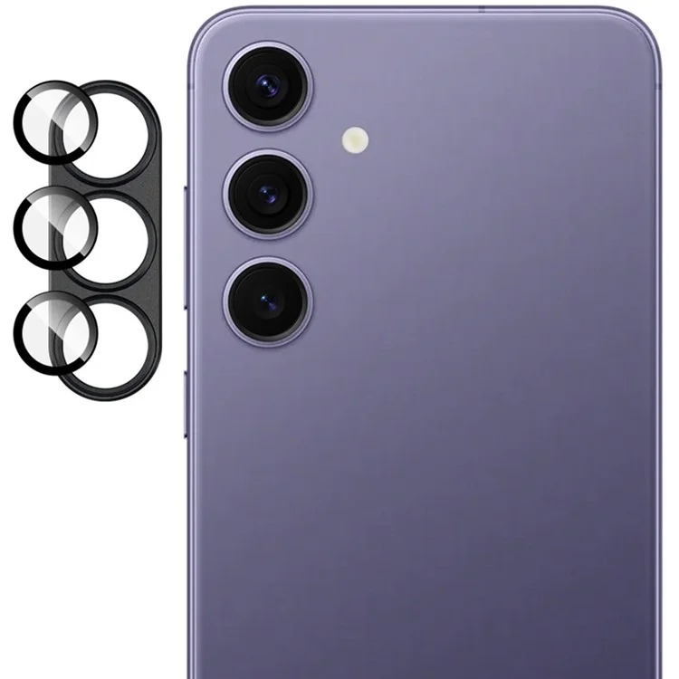 IMAK pour Samsung Galaxy S25 Film d'objectif de caméra Capuchon d'objectif en métal + Protecteur d'objectif en verre trempé - Noir