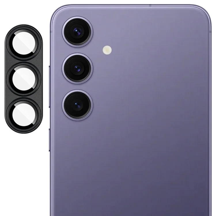 IMAK pour Samsung Galaxy S25 Film d'objectif de caméra Capuchon d'objectif en métal + Protecteur d'objectif en verre trempé - Noir