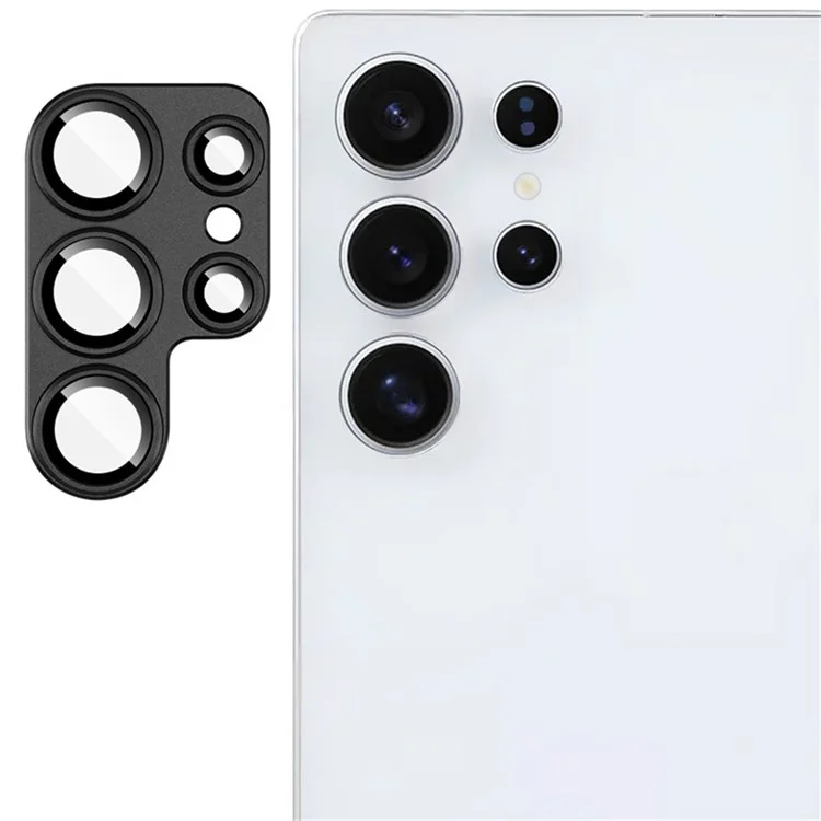 IMAK pour Samsung Galaxy S25 Ultra Film de lentille métallique Capuchon de lentille + Protecteur d'écran en verre trempé pour lentille - Noir