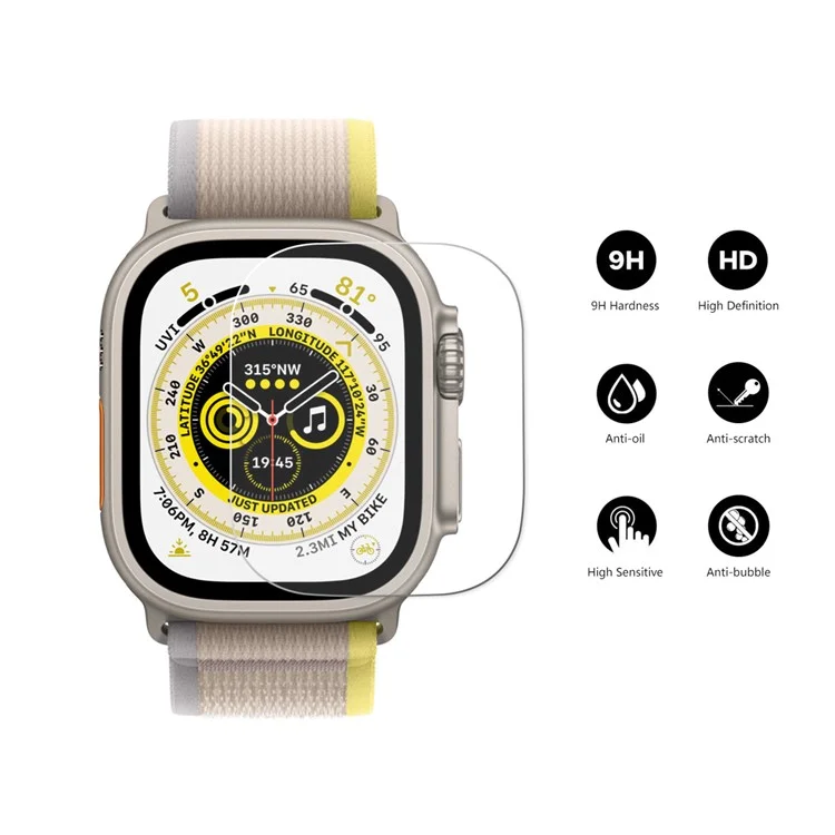 Enkay Hat Prince 2pcs / Establezca Una Película de Pantalla de Vidrio de Vidrio de Silicio de Aluminio de 0.2 mm 9h de Alto Aluminio Para Apple Watch Ultra 49 mm a Prueba de Crisitro a Prueba de Rascado Protector